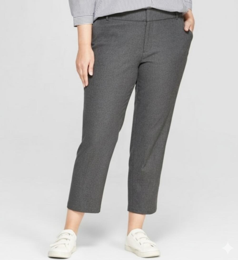 Ava & Viv Capri Pants WMNS 20W Heathered Gray High Rise Stretch Cropped Straight